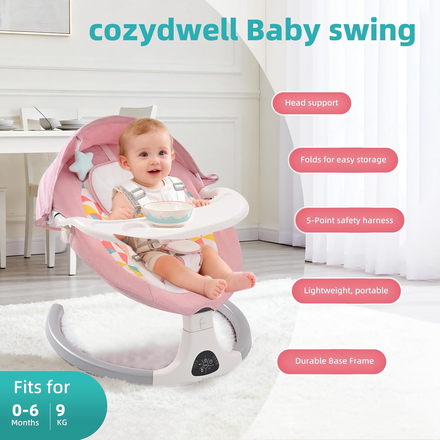 Thumbnail 6 de cozydwells Baby Bouncer from Birth Electric Swing Chair with Bluetooth (Pink)
