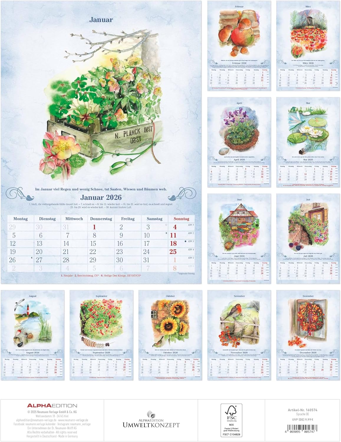 Thumbnail 1 de Alpha Edition 100-jähriger Kalender 2026 – Wetterkalender mit Bauernregeln, 29,7 x 42 cm