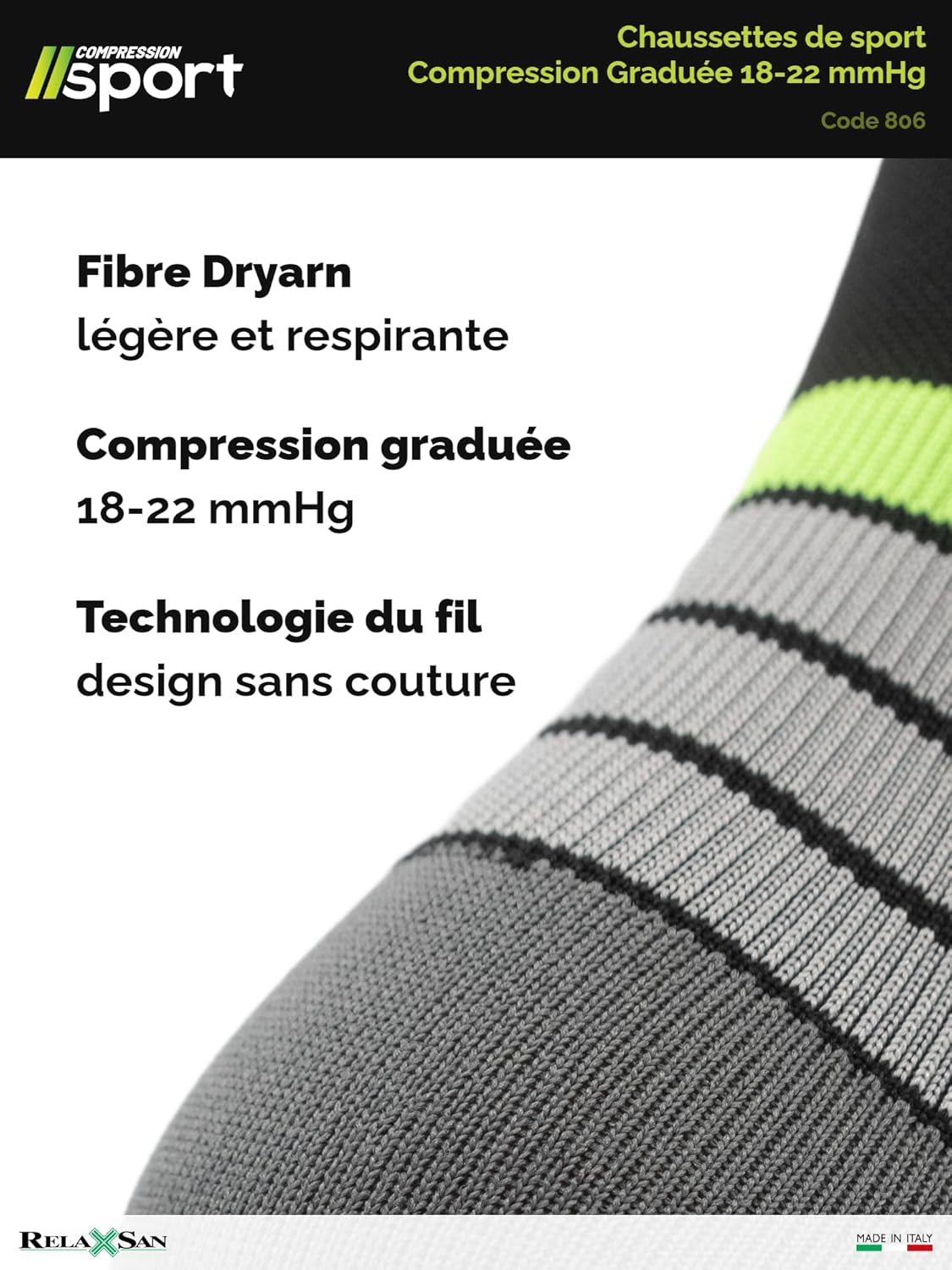 Thumbnail 2 de Relaxsan 806 – Chaussettes de contention sport 18–22 mmHg (femme et homme), Made in Italy
