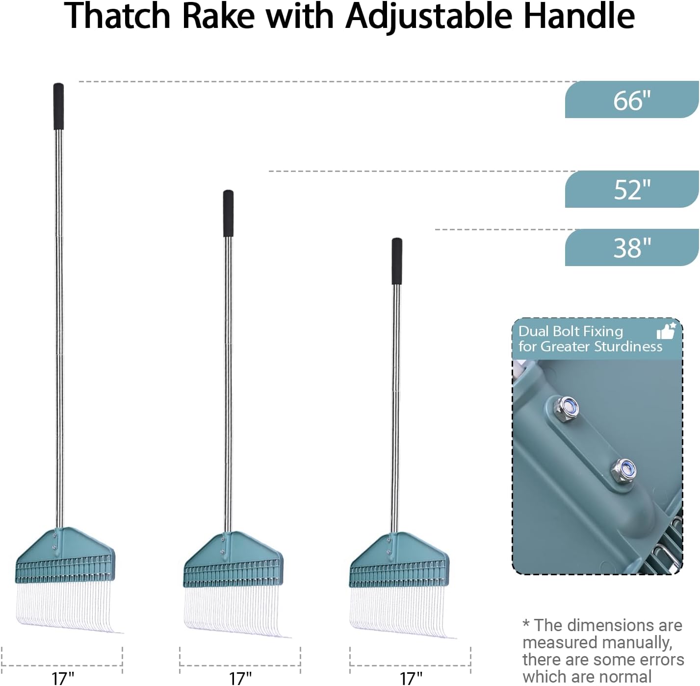 Detalle de YEELOR Thatch Rake with 66-Inch Adjustable Handle, 17-Inch Wide Head