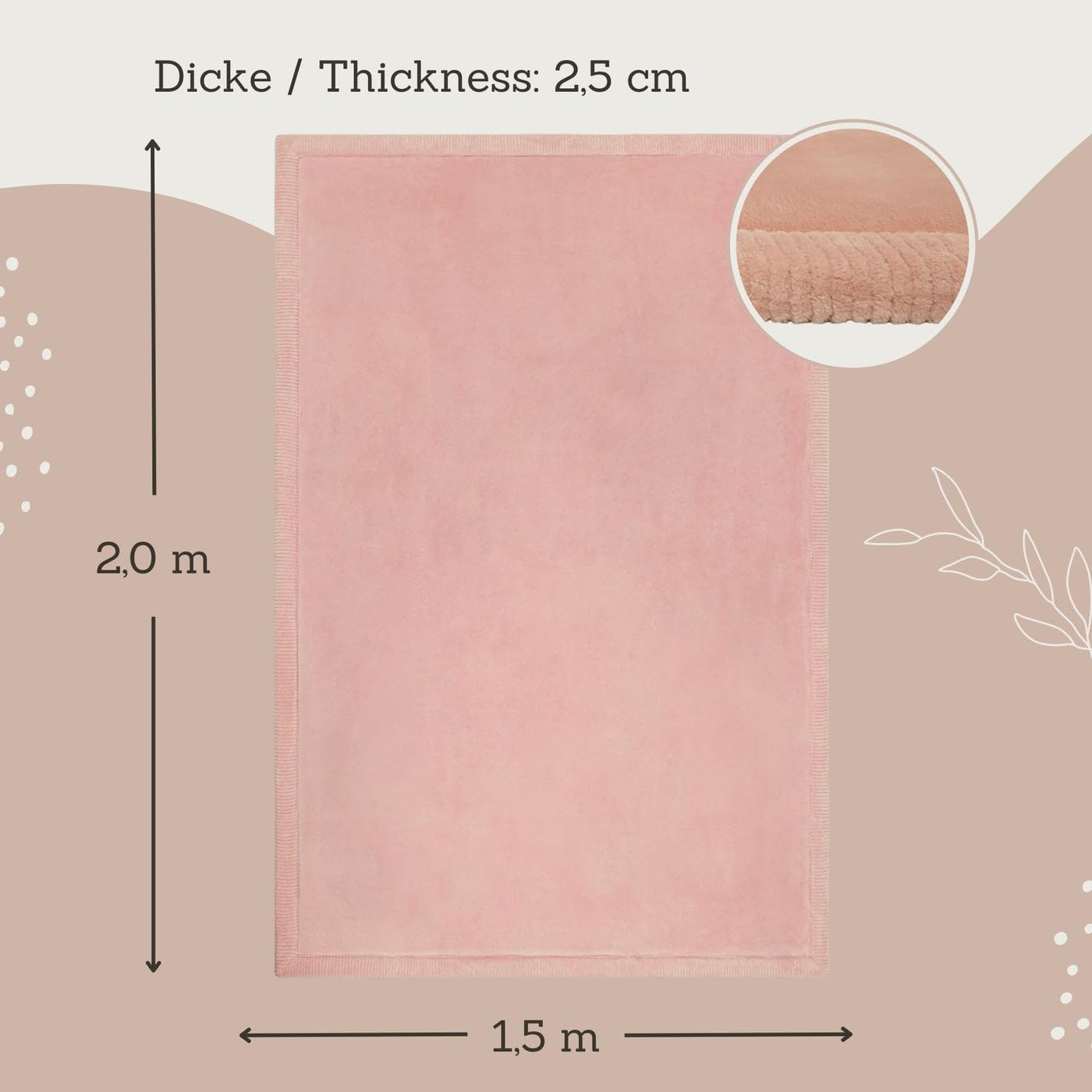 Thumbnail 2 de Stylish Coral Velvet Baby Play Mat – 60" x 80" Pink, Memory Foam Nursery Rug