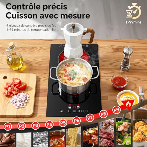 Detalle de SNDOAS Plaque Vitrocéramique 2 Feux – Plaque de Cuisson Électrique 3000W