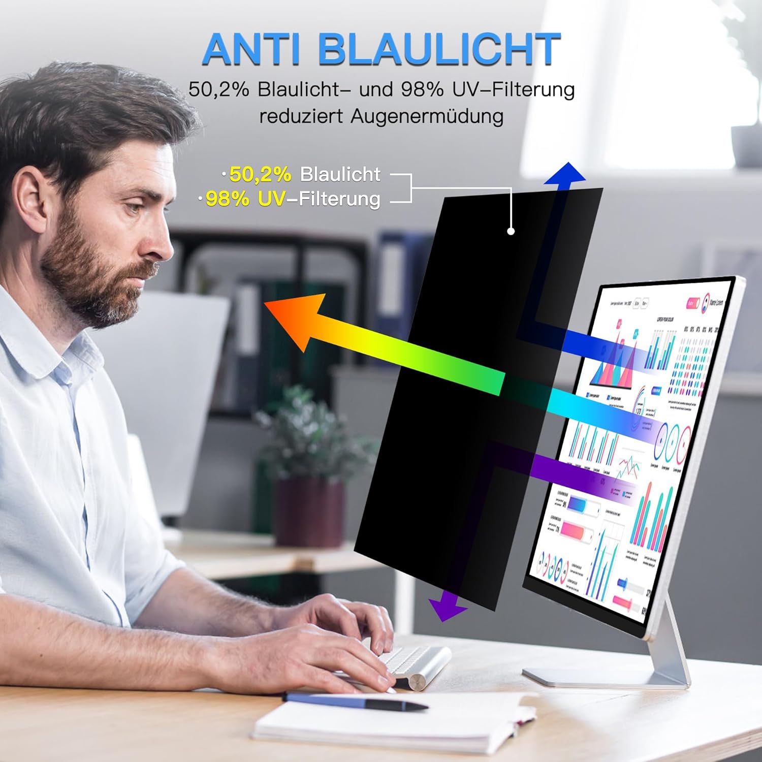 Thumbnail 6 de ZOEGAA Blickschutzfolie 24 Zoll 16:9 für Monitor (Anti-Blaulicht) – abnehmbarer Privacy Screen