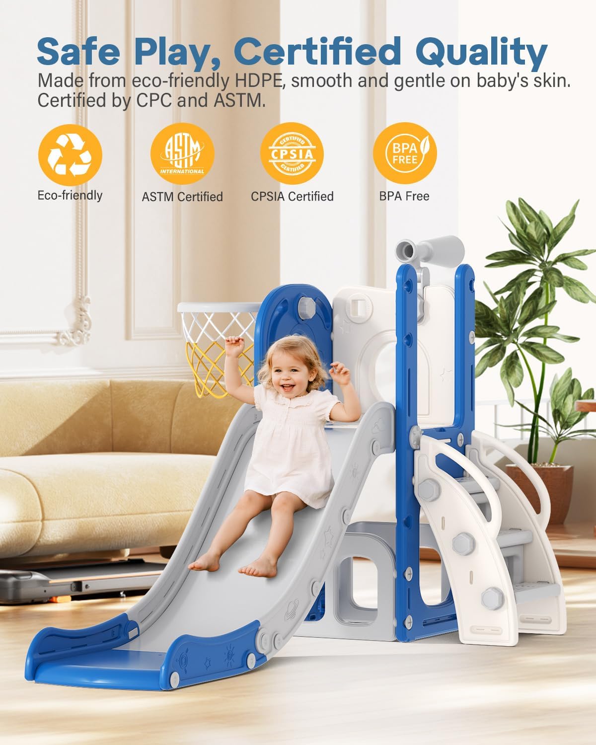 Detalle 2 de Babytronic 6-in-1 Toddler Slide: Indoor/Outdoor Climber with Basketball Hoop and Telescope