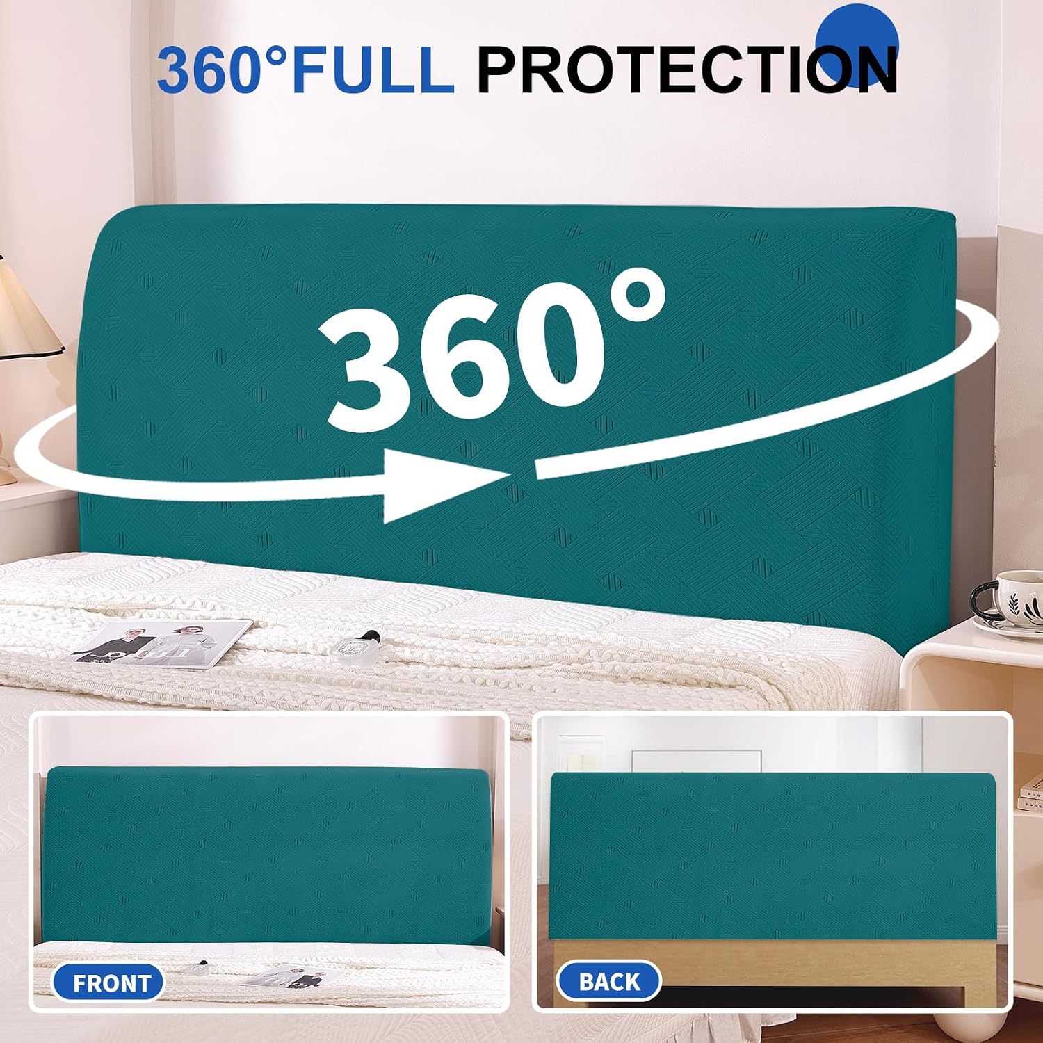 Detalle 2 de Ystyle copri testiera letto matrimoniale/singolo elasticizzato 150 cm blu pavone