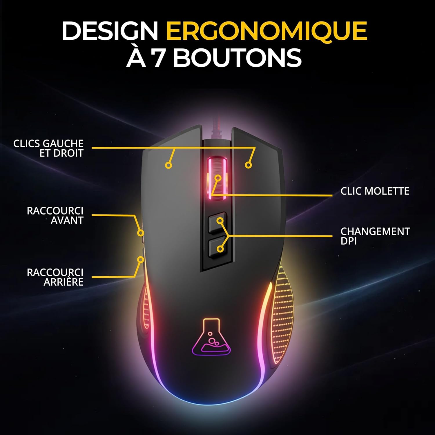 Thumbnail 2 de The G-Lab Kult Thorium – Souris gamer filaire USB 12 800 DPI, 1000 Hz, 7 boutons et RGB