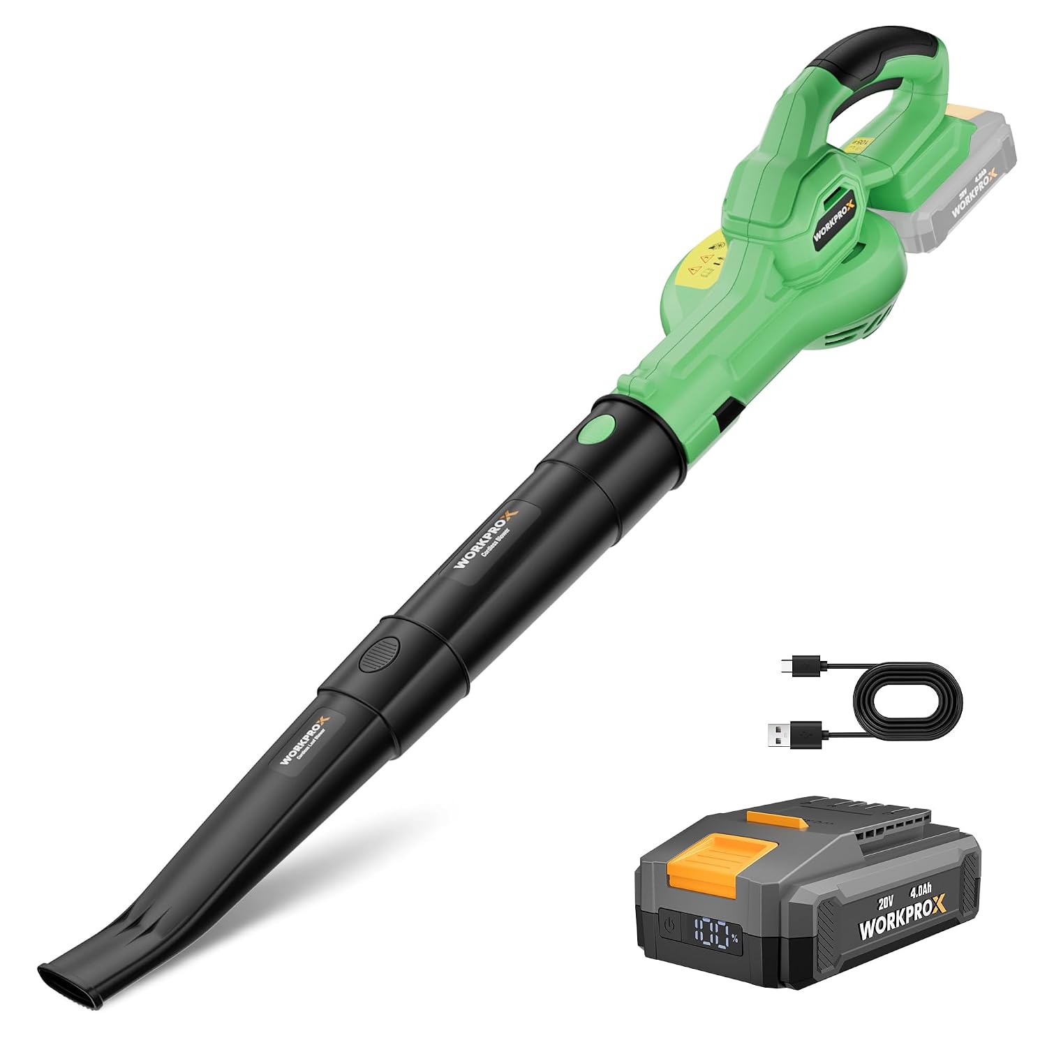 WORKPROX Soffiatore per Foglie 20V con Batteria 4000mAh – Flusso d'Aria 222 km/h, 290 m³/h