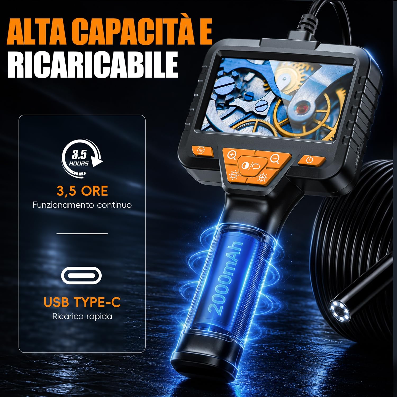 Detalle de Endoscopio Industriale SKYBASIC: Telecamera di ispezione 10 m con schermo IPS 4,3'' e LED regolabili