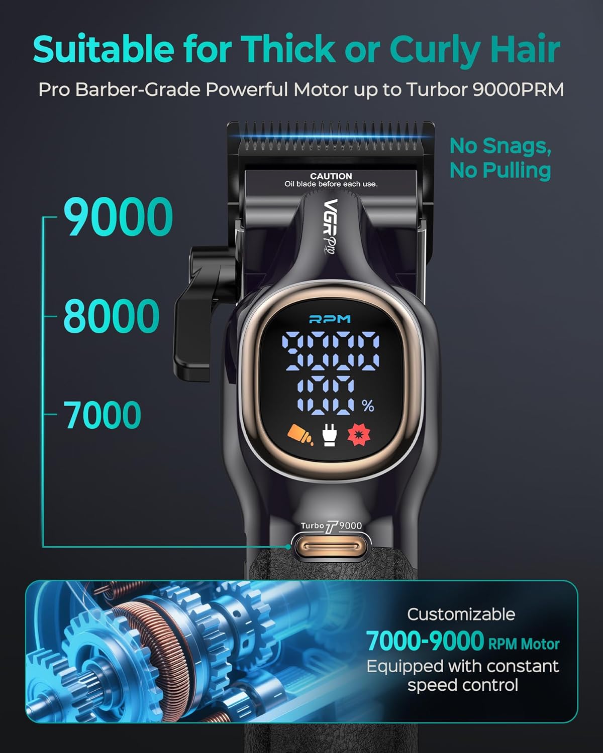 Thumbnail 2 de VGRPRO Professional Hair Clippers for Men Cordless Clipper & Zero-Gapped Trimmer Set (Black)