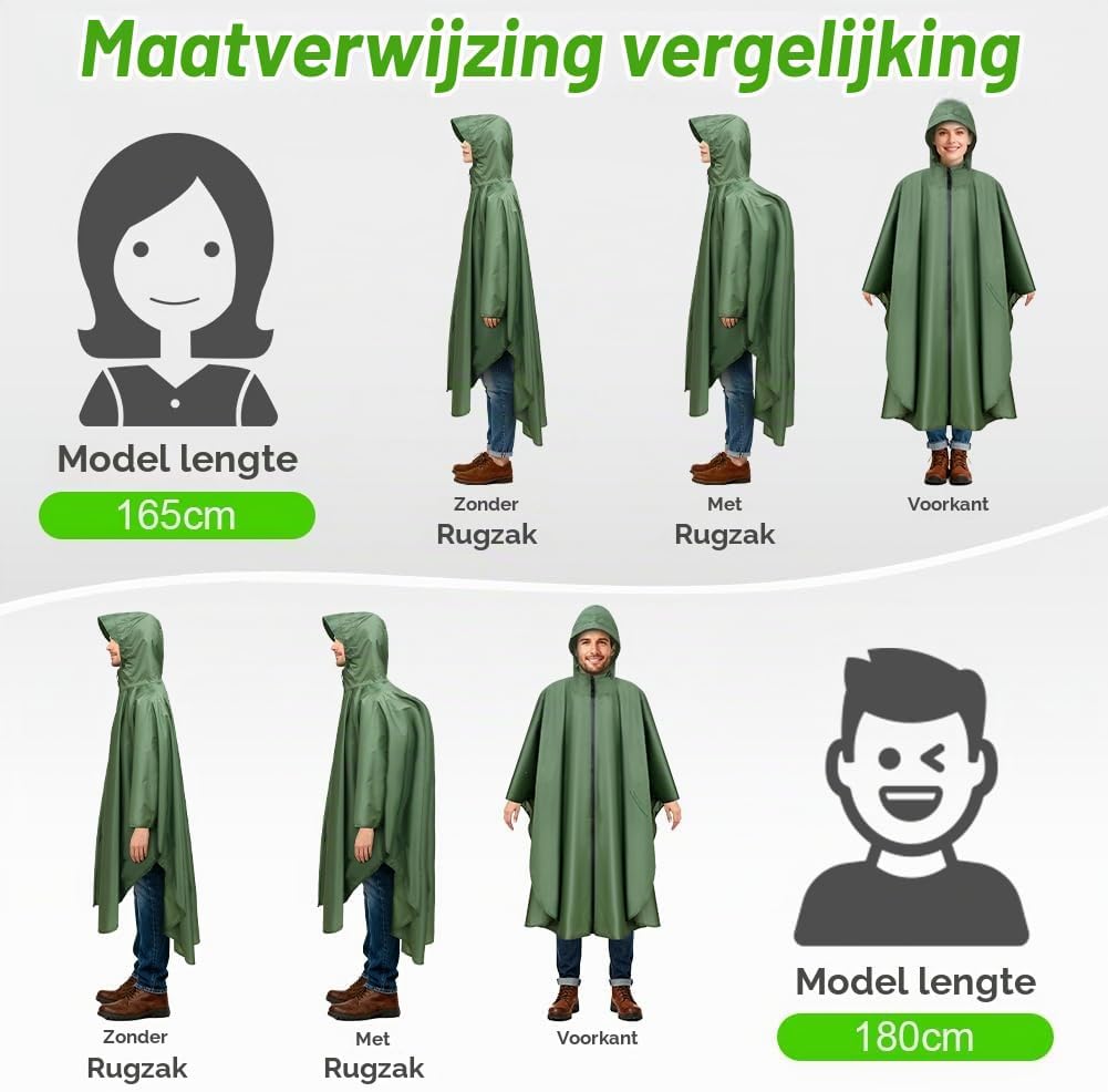 Detalle 1 de Vicloon regenponcho voor volwassenen met capuchon en reflecterende strepen