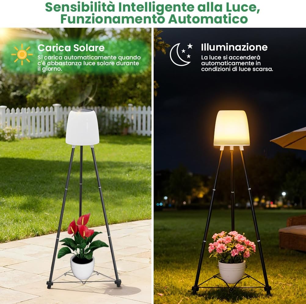 Detalle 2 de OUSFOT Lampada Solare da Terra Esterno RGB e Bianco Caldo – Impermeabile con supporto per fiori