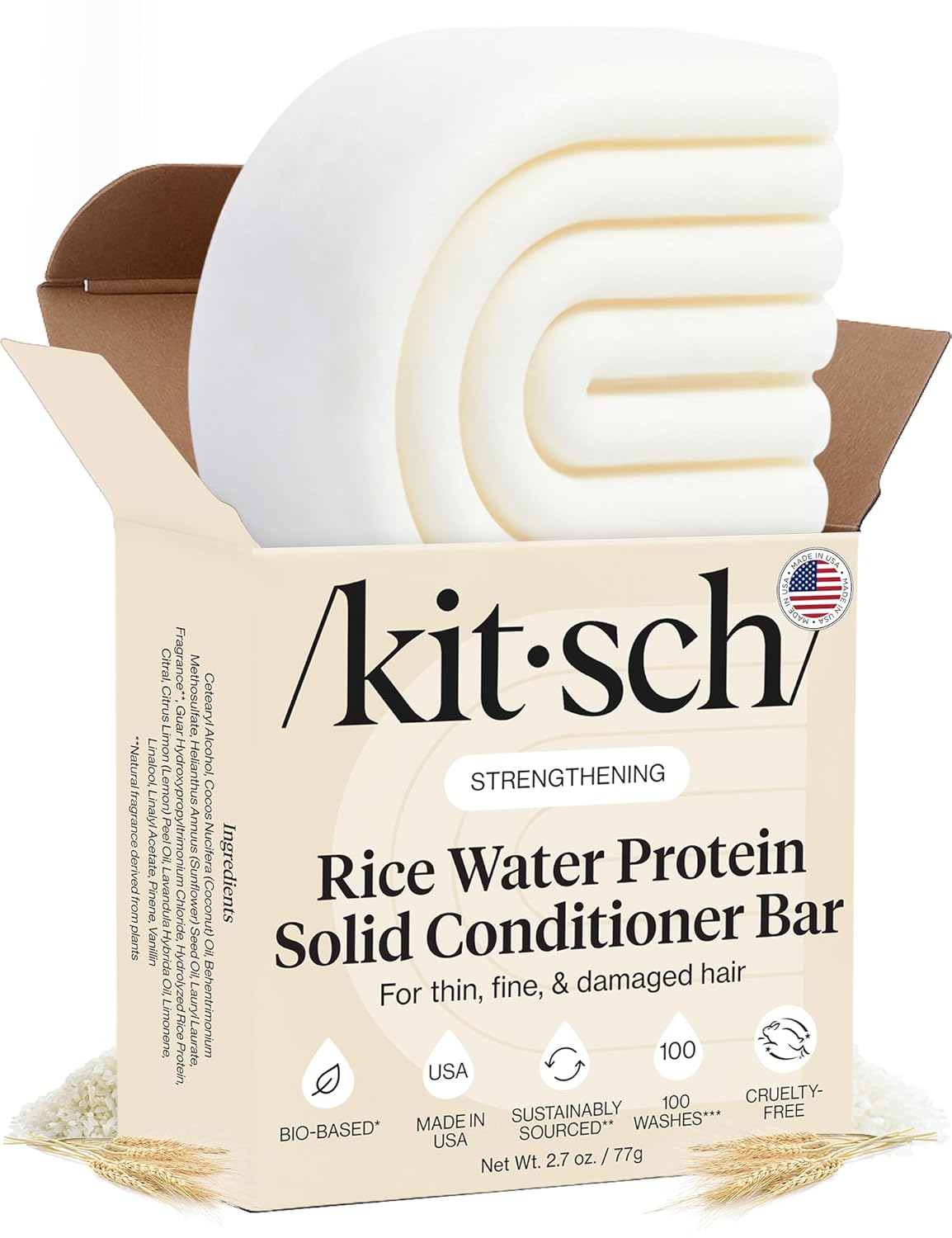 Kitsch Rice Water Conditioner Bar for Hair Growth (Rice Protein) — Sulfate, Silicone & Paraben-Free Hair Conditioner, 2.7 oz