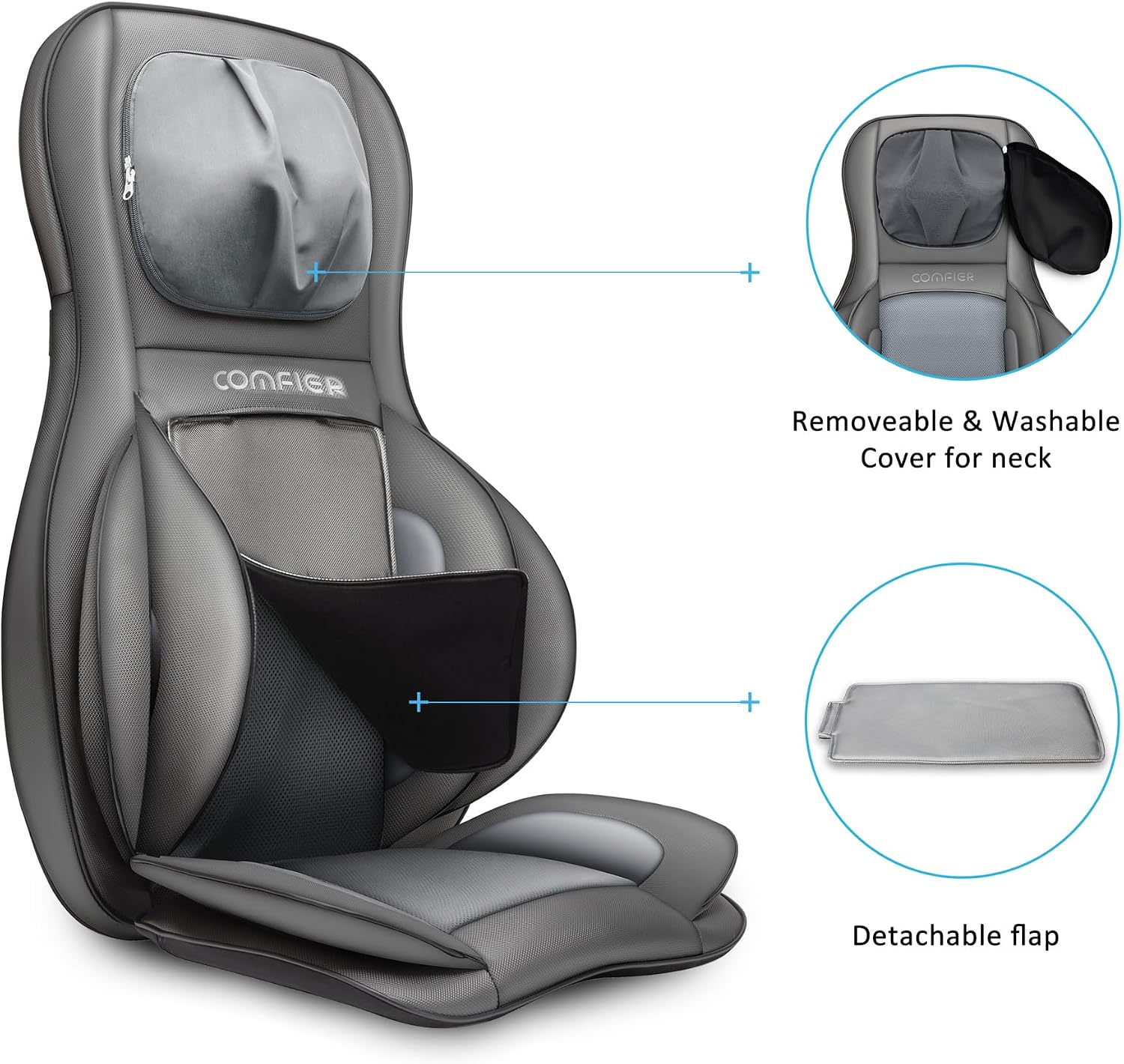 Thumbnail 6 de COMFIER Shiatsu Back Massager with Heat – portable back massage chair cushion (dark grey)