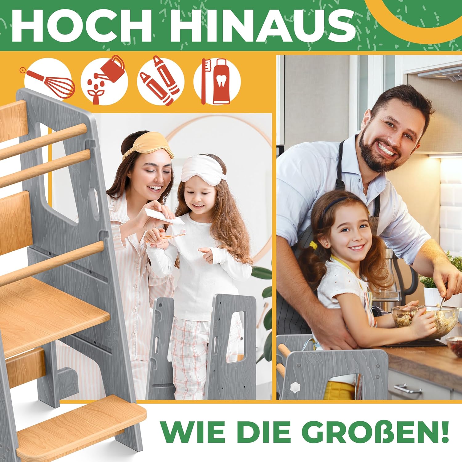 Thumbnail 3 de KIDIZ Lernturm für Kinder ab 1 Jahr inkl. Lernuhr – höhenverstellbarer Montessori Learning Tower aus Kiefernholz