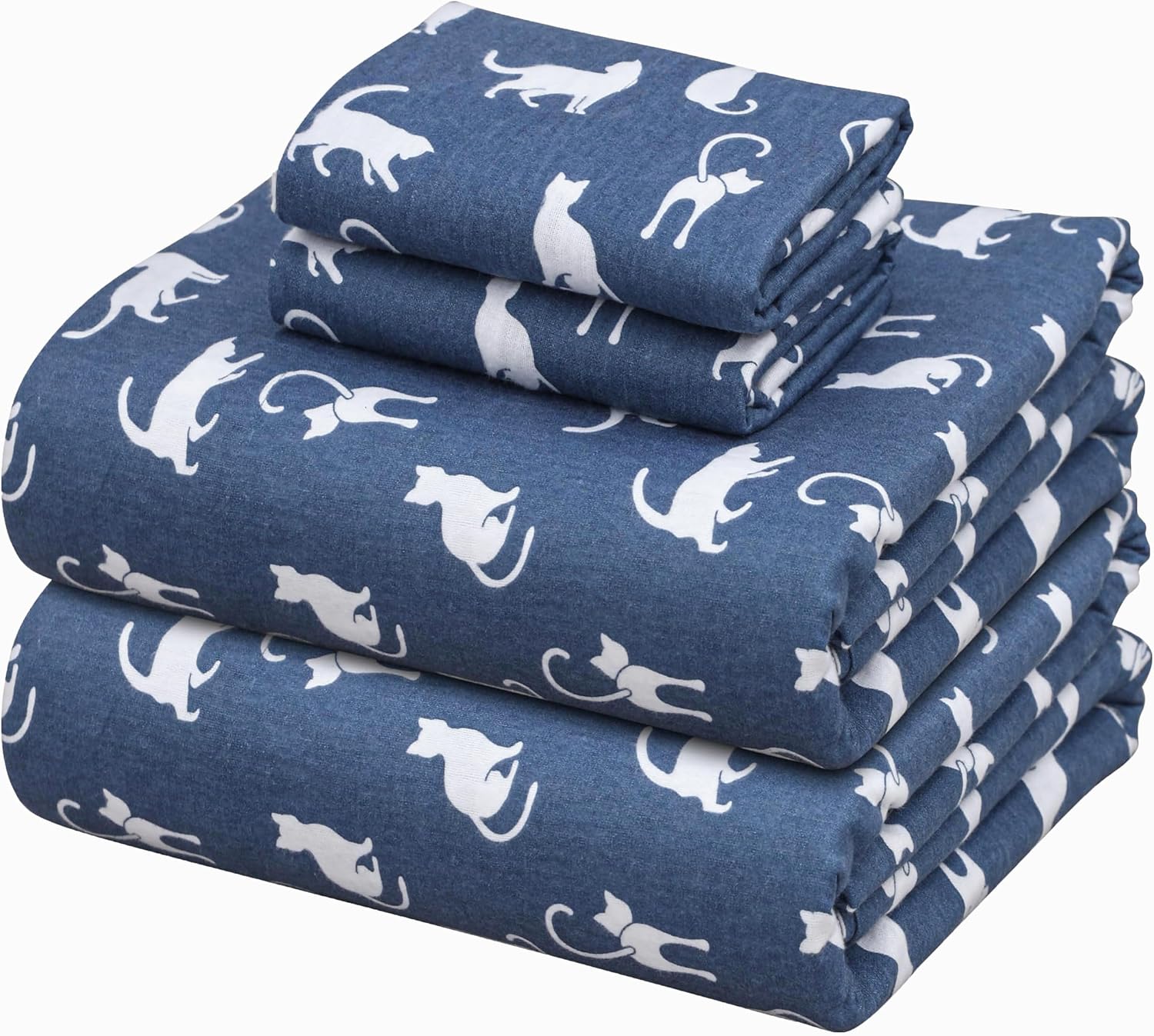 Detalle de ZOYER Queen Flannel Sheets Set (100% Cotton) - Double Brushed, 16-Inch Deep Pockets, White Cat, 4-Piece