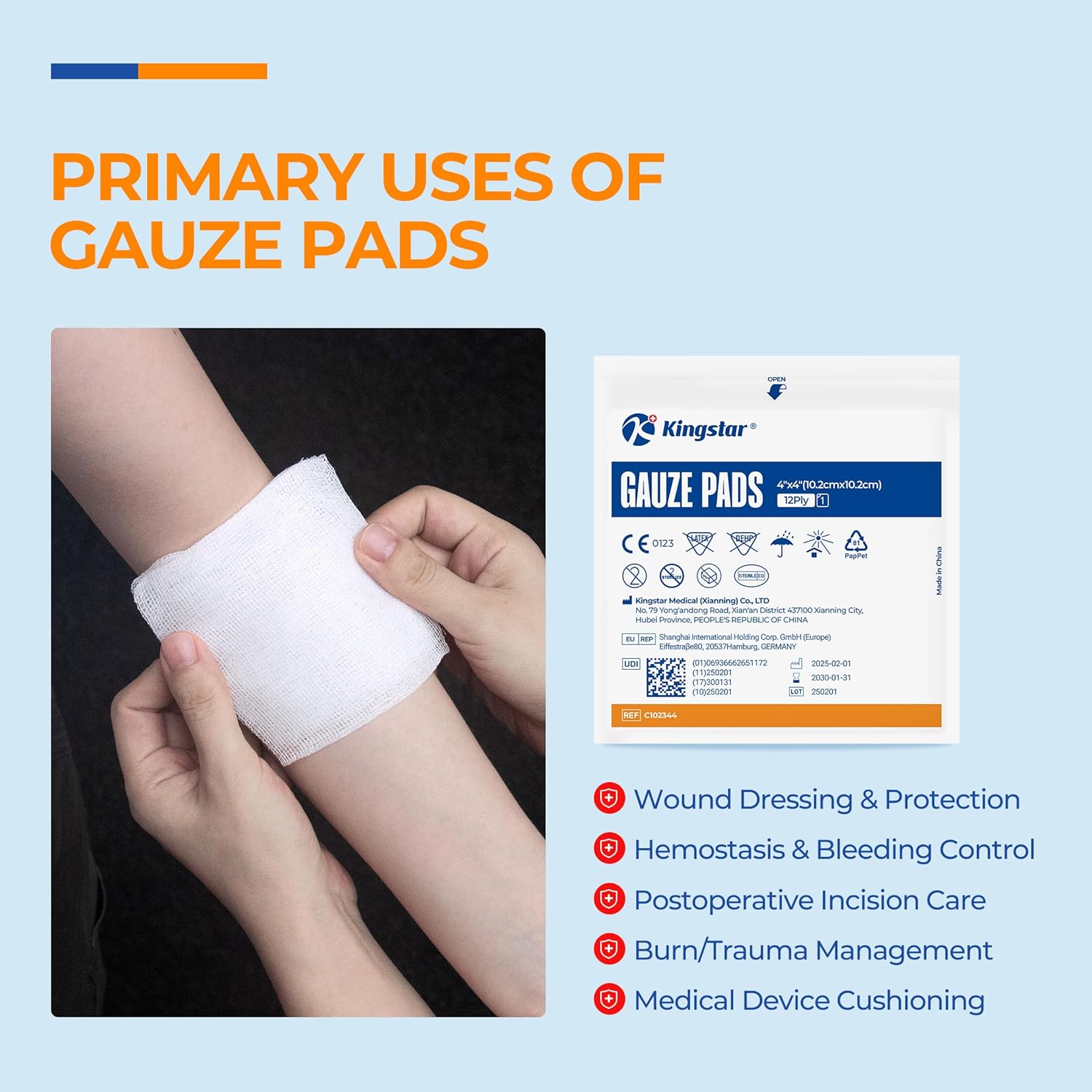 Detalle de K Kingstar 4 x 4 Inch 12-Ply Cotton Gauze Pads, 100 Pack