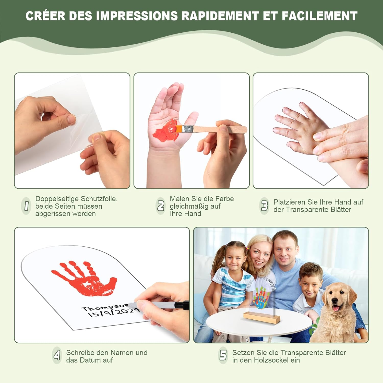 Thumbnail 2 de TOGOU2S Handabdruck-Set Familie für bis zu 4 Abdrücke (Baby-Hände & -Füße) auf Plexiglas