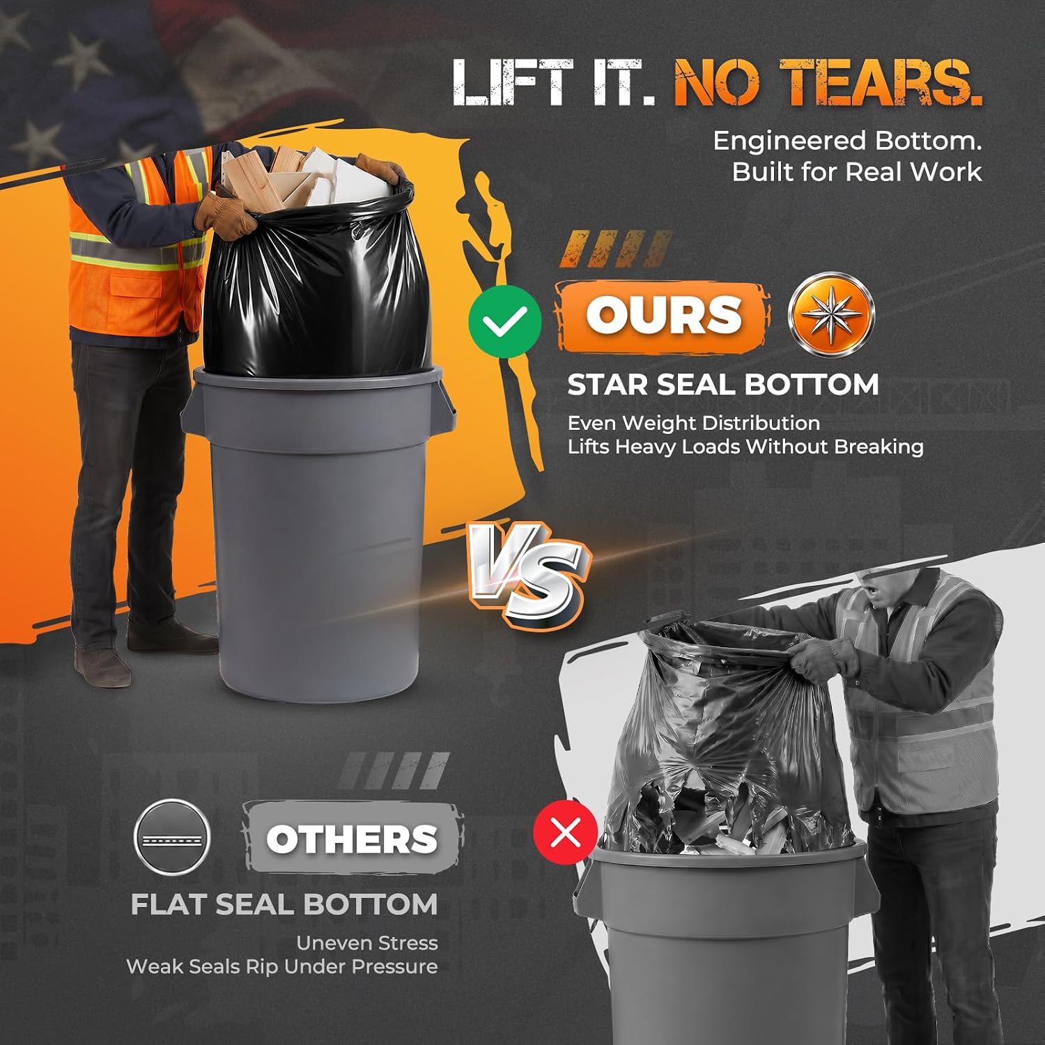 Detalle de Delxo 55–60 Gallon Contractor Garbage Bags, 2 Mil, 36 x 56 Inches, 40 Count