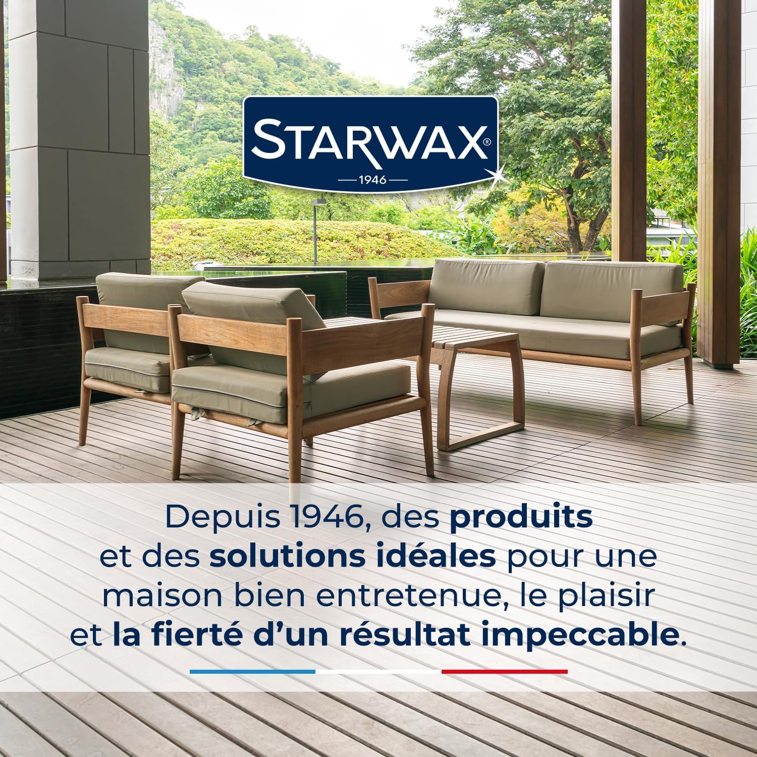 Detalle de STARWAX Huile rénovatrice pour mobilier de jardin en bois grisé – Reteinte, nourrissante et protectrice