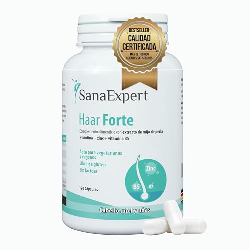 Detalle de SanaExpert Haar Forte | Fortalece Cabello y Uñas con Biotina, Zinc y Mijo de Perla