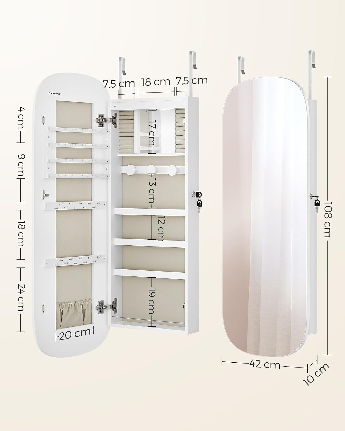 Detalle de SONGMICS Armoire à Bijoux avec Miroir LED et Serrure – JJC026W01