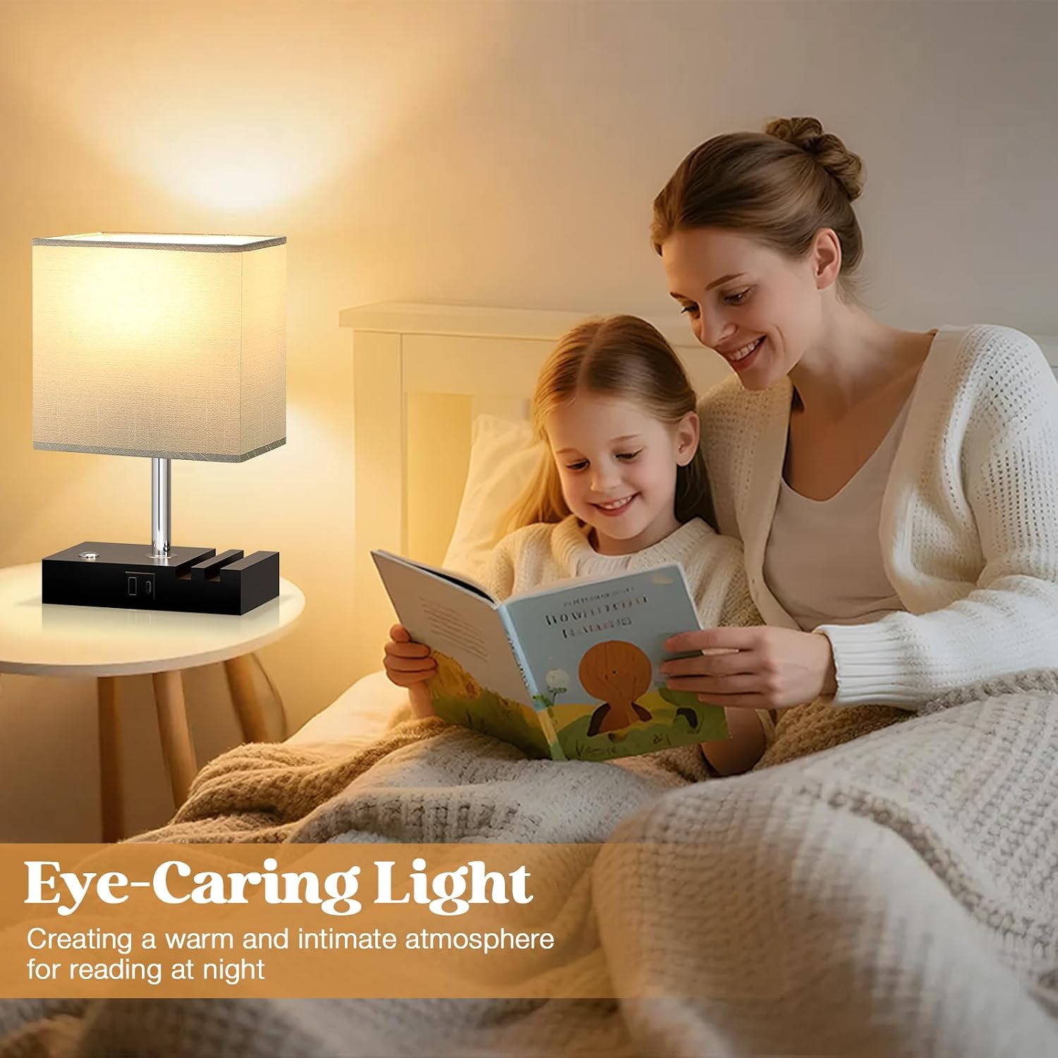 Detalle de PreeOtti Grey Touch Lamp with USB Charging Station – Table Lamp with 2 USB Ports