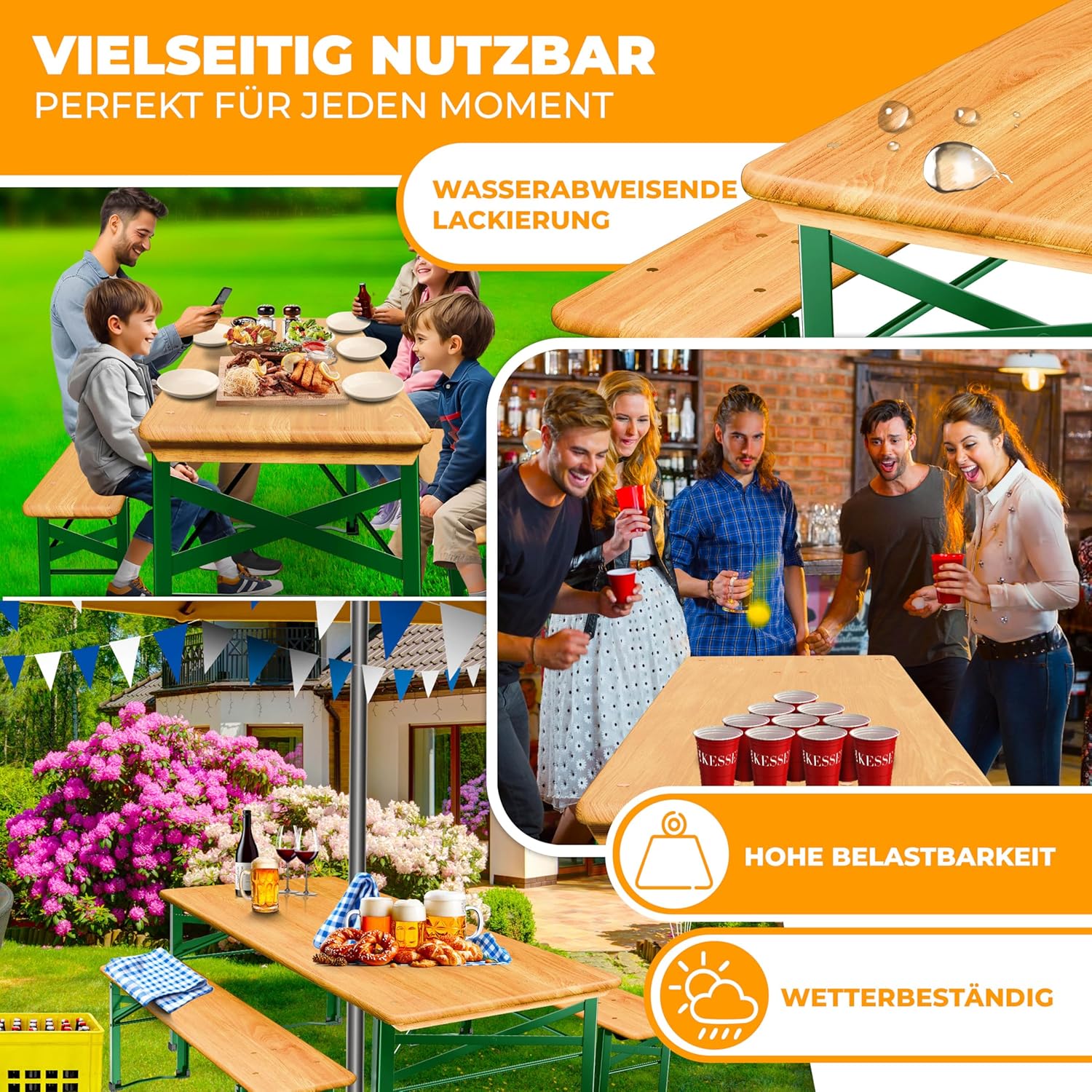 Thumbnail 3 de KESSER® Bierzeltgarnitur 3-teilig klappbar (Biertisch mit 2 Bierbänken) – wetterfestes Festzelt-Set aus Holz