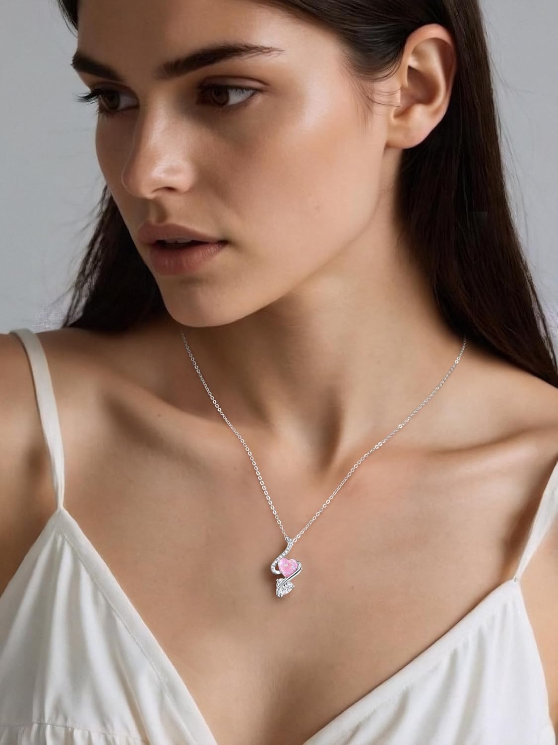 Thumbnail 1 de LOUISA SECRET Frauen Opal Halskette Infinity Double-Heart – 925er Sterling Silber, verstellbare Kette