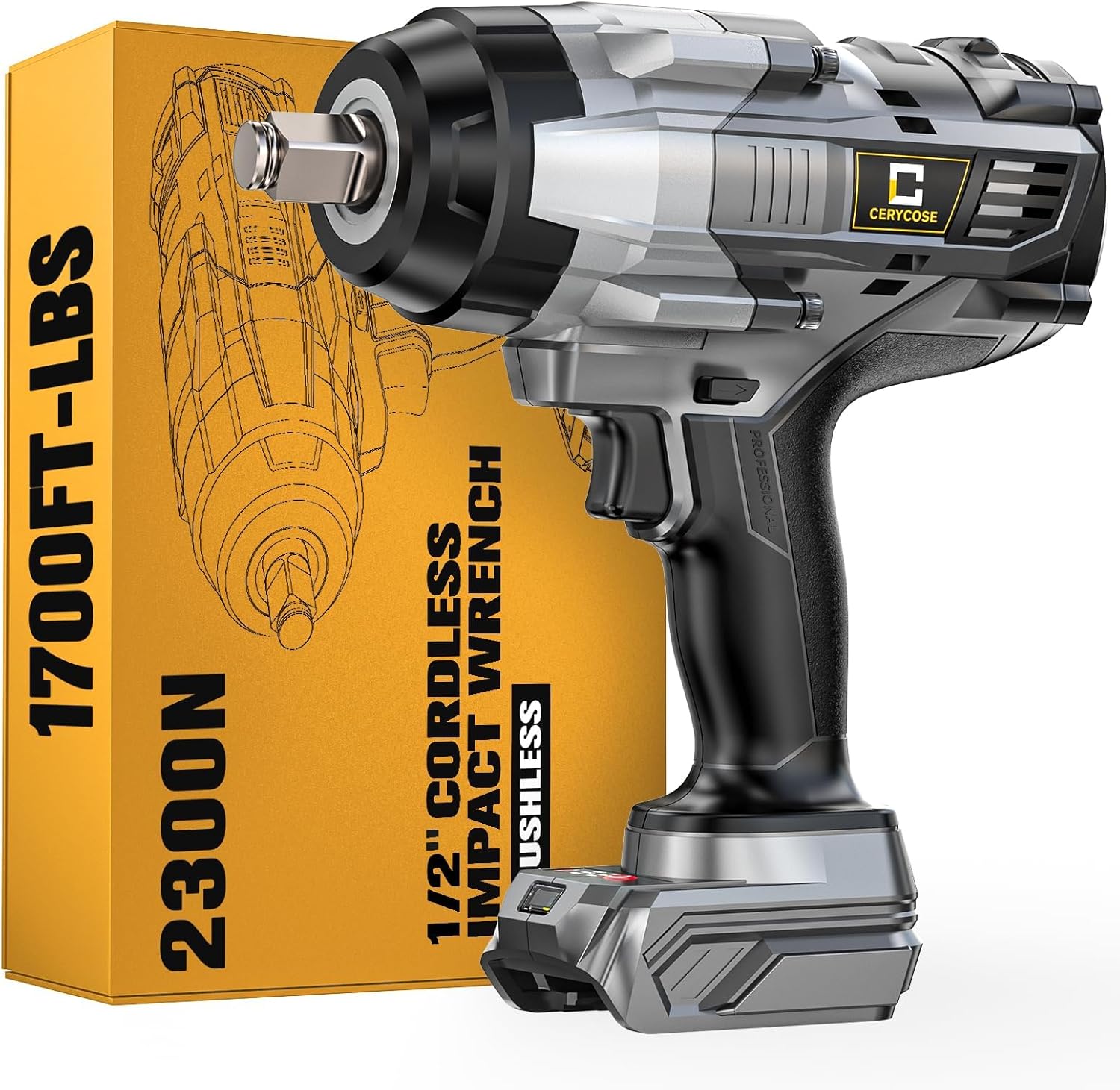 Detalle de Cordless Impact Wrench 1/2 inch — 1700 ft-lbs High Torque, Brushless, Bare Tool (Battery Not Included)