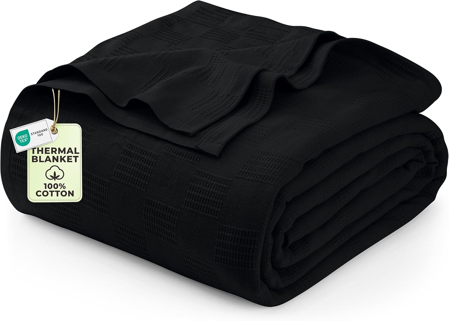 Detalle de Utopia Bedding 100% Cotton Thermal Blanket, Black Queen, 90 x 90 Inches