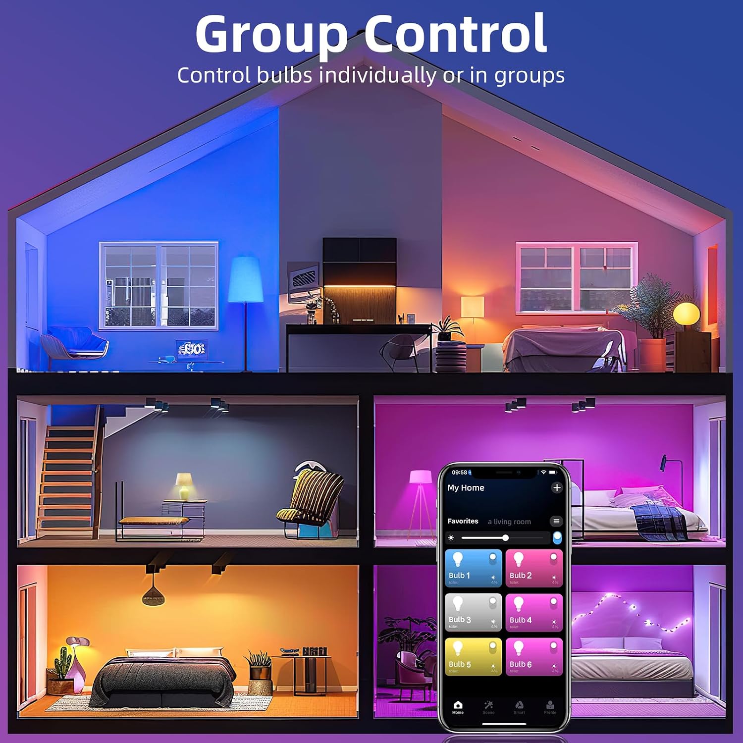 Thumbnail 6 de Tenmiro H6001 Smart A19 LED Bulbs, 9W, 800 lm, Multicolour, E26