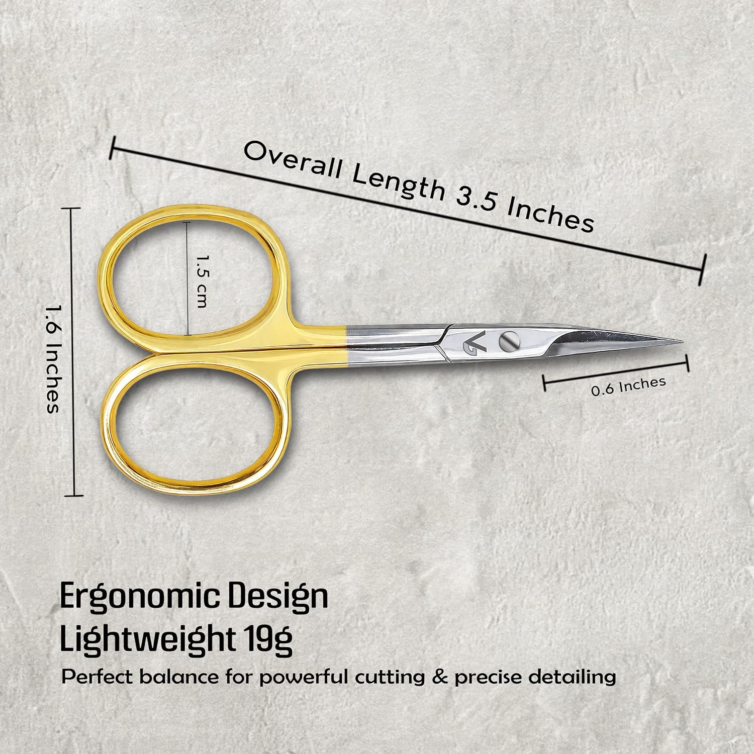 Detalle 2 de VIDA GOODS 9cm Nail Scissors with Gold Handle – precision curved manicure shears for nails, brows & facial hair
