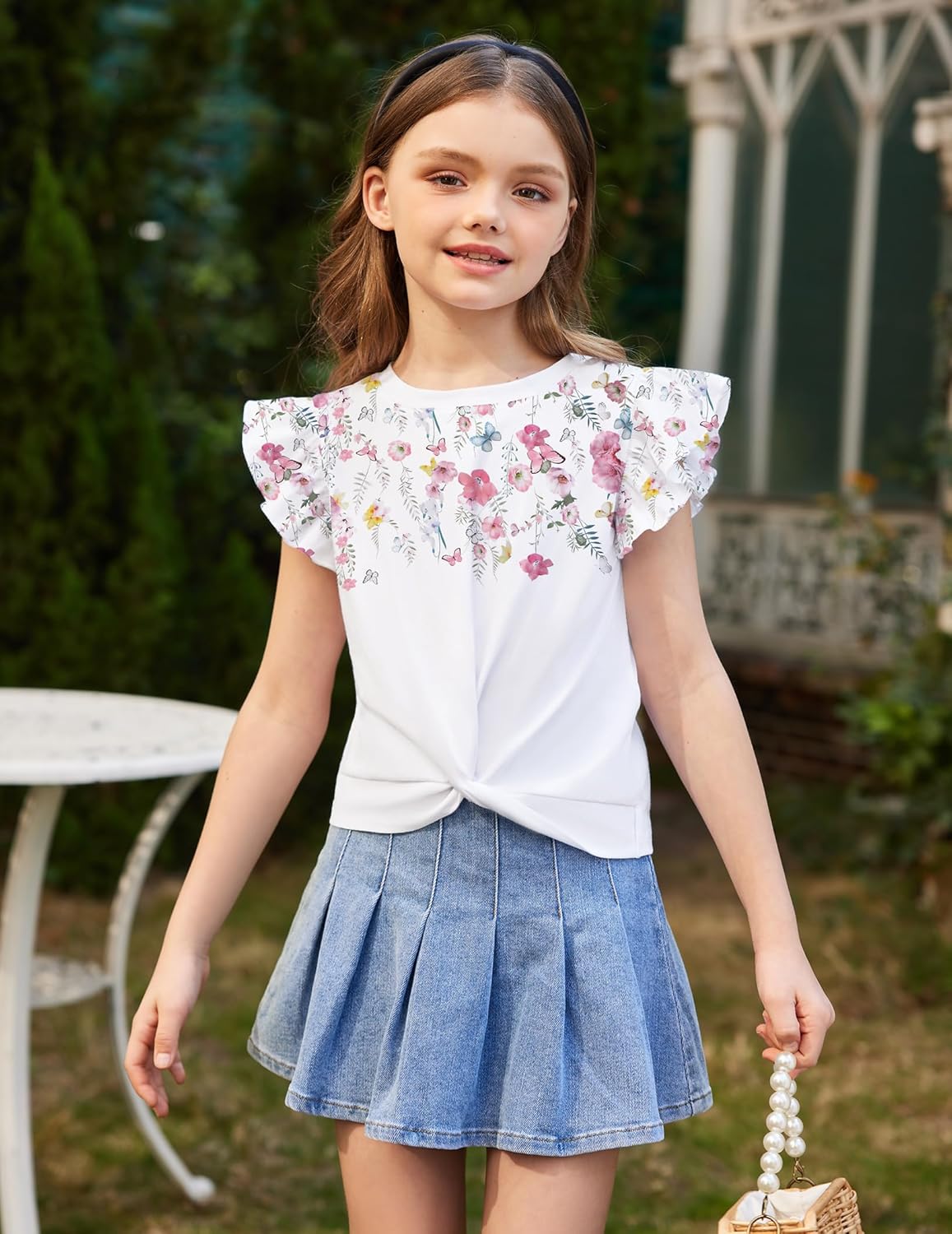 Thumbnail 2 de Arshiner Fille 5-12 Ans – T-shirt été à manches courtes avec twist et volants