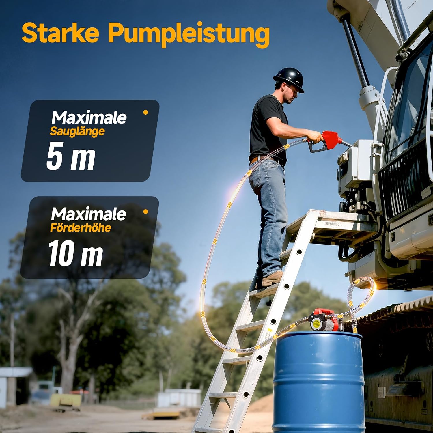 Detalle de Taskstar Dieselpumpe Akku 45 L/min – 21V Kraftstoffpumpe Set mit 2x4Ah Akku, tragbar, Auto-Stopp