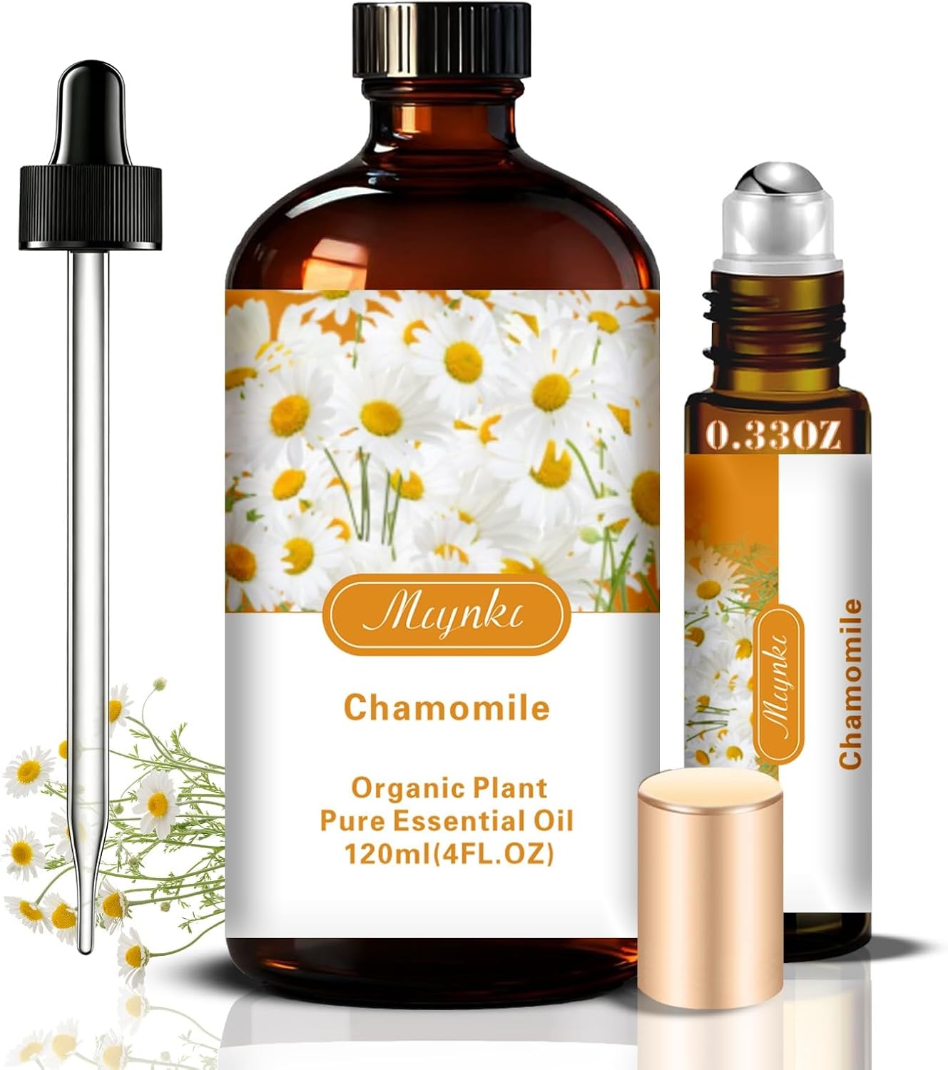 Detalle de Chamomile Essential Oil 4oz (+ Roll-On) for Diffusers — Subtle, Soothing Scent for Home and Office