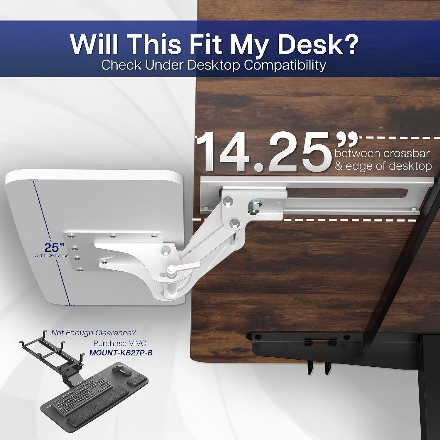 Thumbnail 3 de VIVO MOUNT-KB03W Under Desk Keyboard Tray, 25 x 10 in, White, 360° Swivel