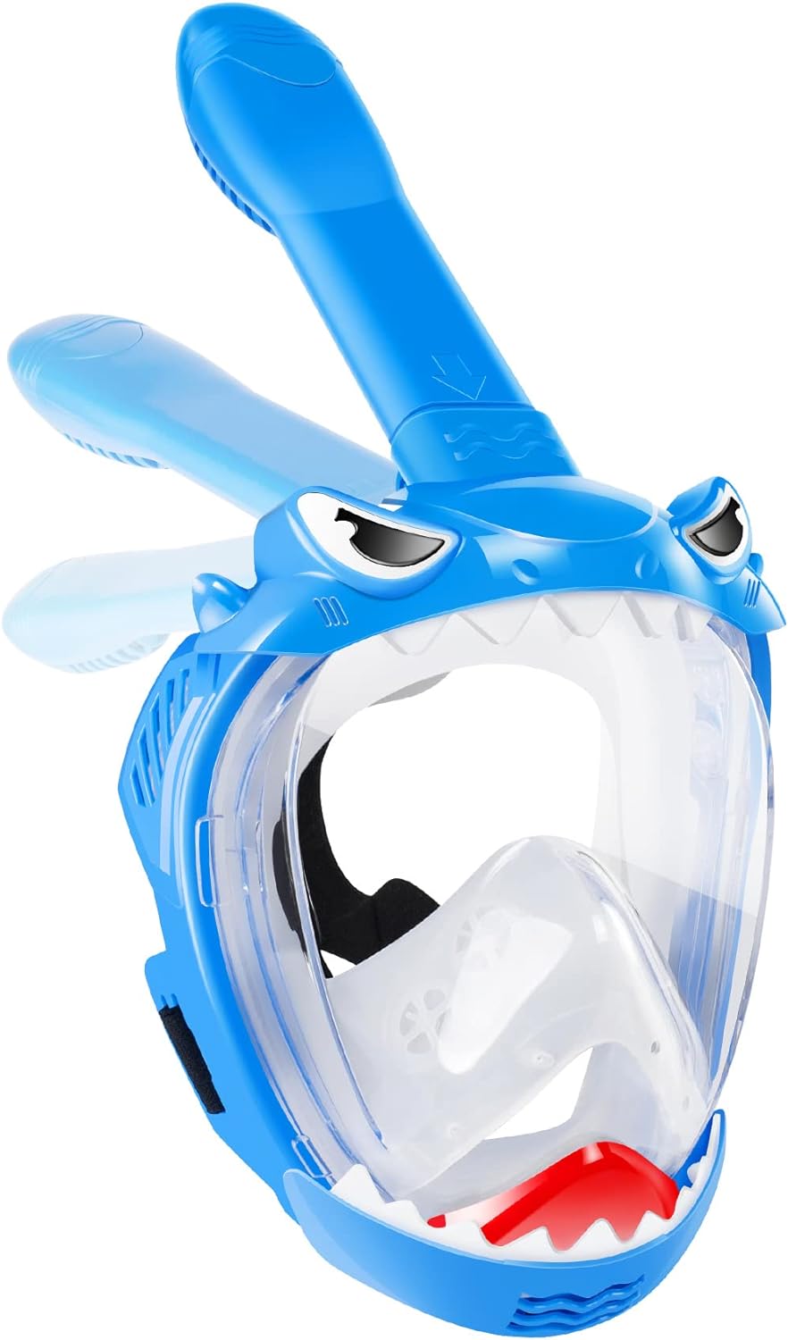 Kids Full Face Snorkel Mask with 180° Panoramic View and Dry Top System