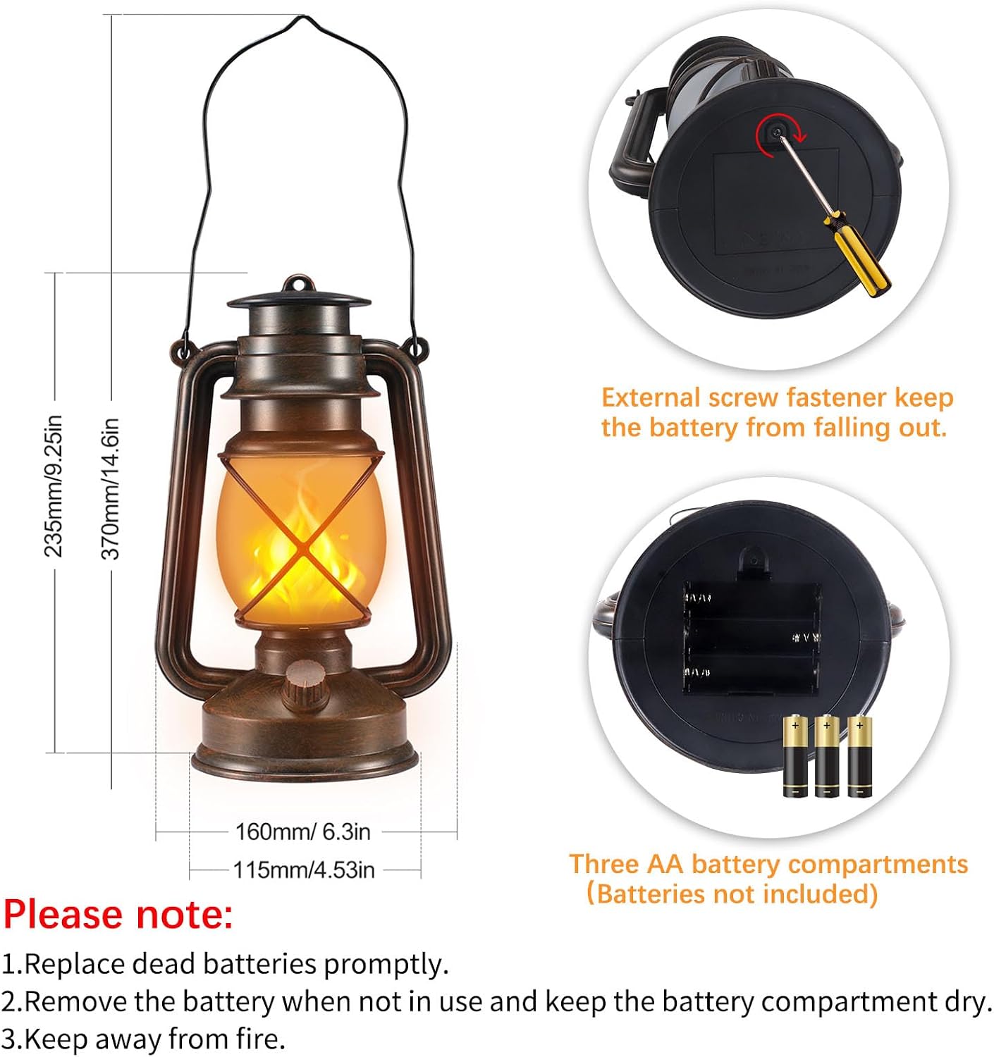 Detalle de Marlrin 2-Pack Bronze LED Lanterns with Flickering Flame and Remote