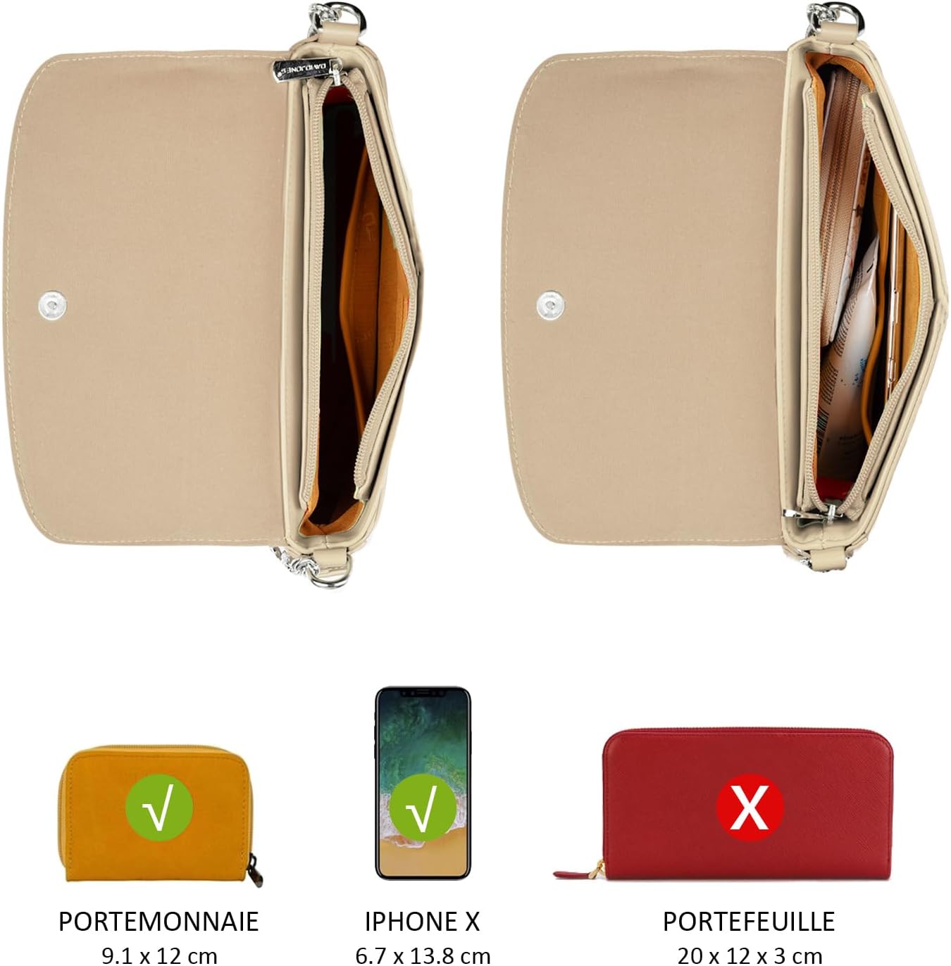 Thumbnail 6 de David Jones Damen Umhängetasche klein – Crossbody Bag aus PU-Leder mit Kettenhenkel, Beige