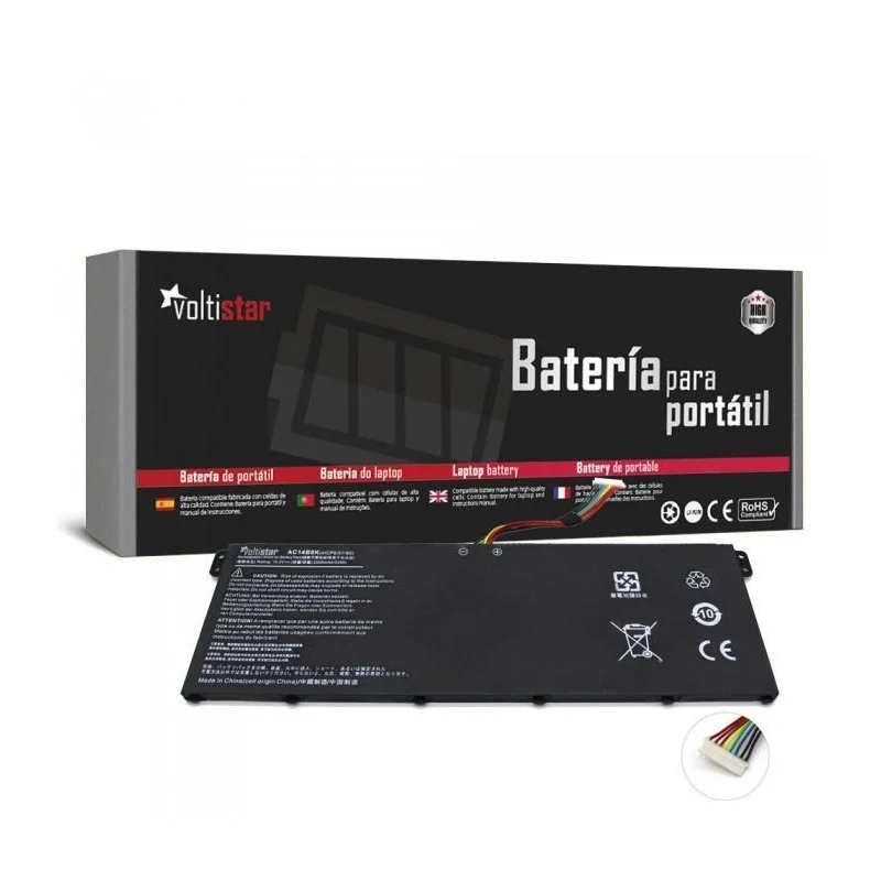 Detalle de Voltistar BAT2111 batería 15,2V 2.200mAh compatible con Acer (negra)