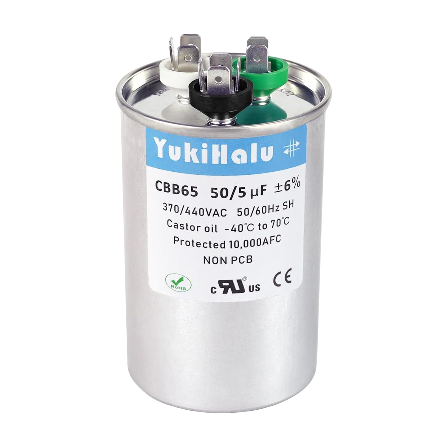 Detalle de YukiHalu CBB65 50+5 uF Dual Run Capacitor, 370/440 VAC for HVAC
