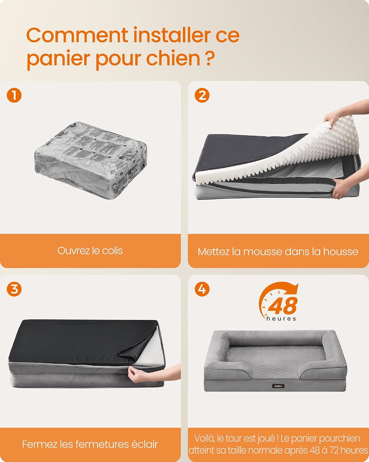 Thumbnail 6 de Feandrea Panier Orthopédique pour Chien – Lit L 89 x 63 x 16 cm, Gris Tourterelle