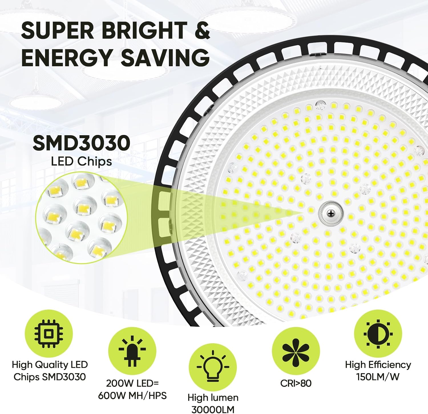Detalle 2 de 4 Pack Faretto LED UFO 200W – 30000LM, 6000K, IP65 per Officine, Magazzini e Fabbriche