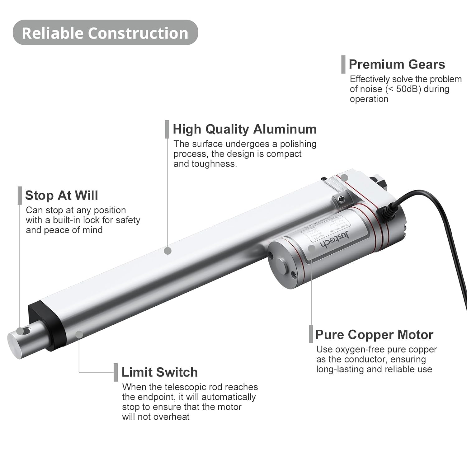 Detalle 2 de Justech linear actuator, 200 mm stroke