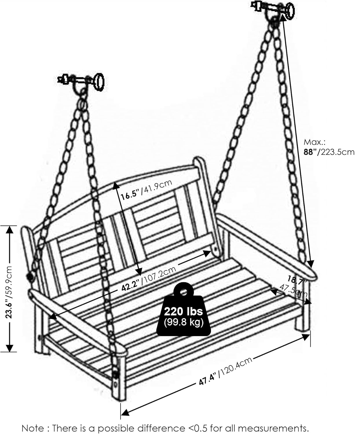 Thumbnail 4 de Furinno TIOMAN outdoor hanging wooden swing in Natural Meranti with metal chains