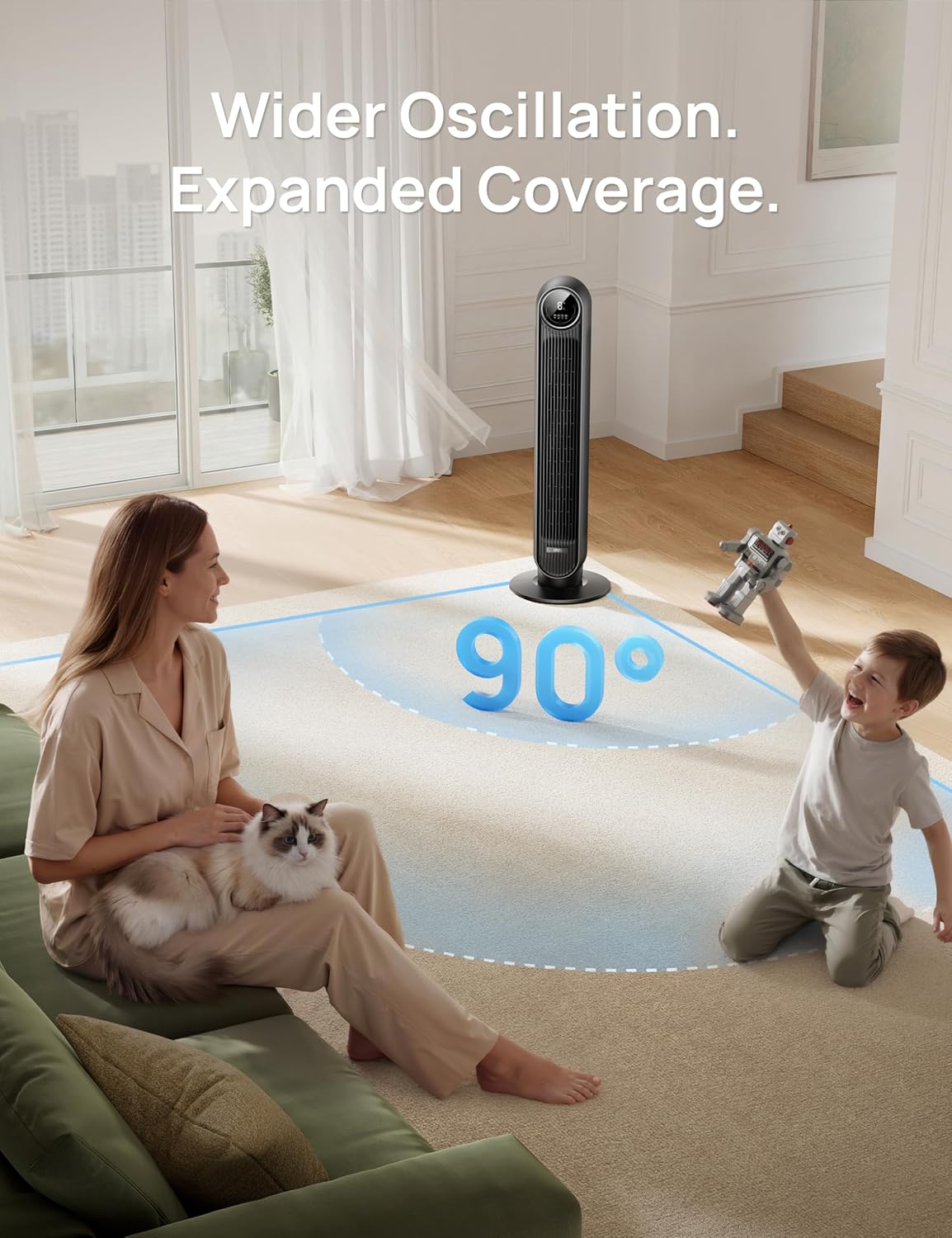 Detalle 2 de DREO 20dB Smart Silent Tower Fan with Remote and App Control