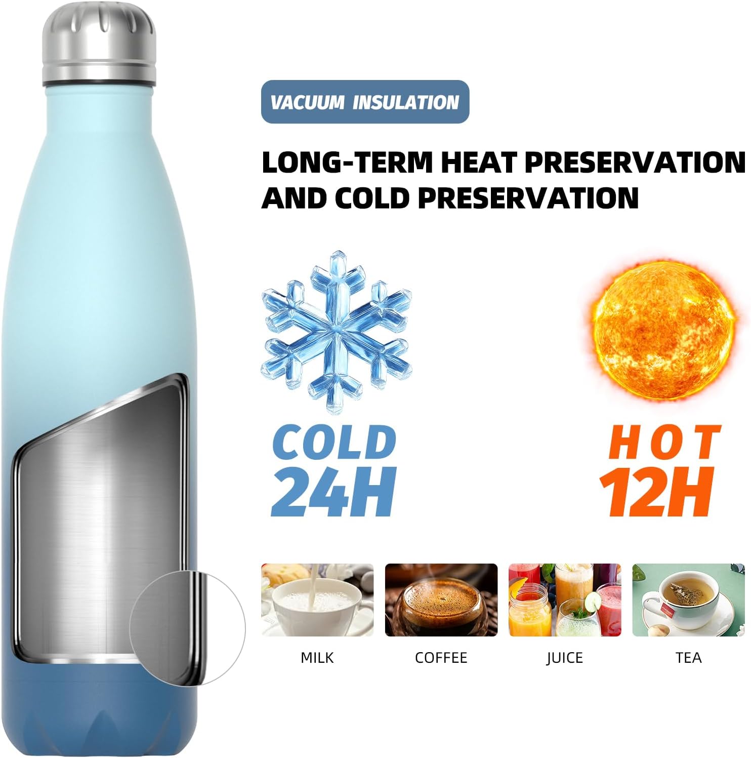 Thumbnail 2 de WATERSY 500ml Stainless Steel Insulated Water Bottle (Deux Blue) – Double Wall Vacuum Flask