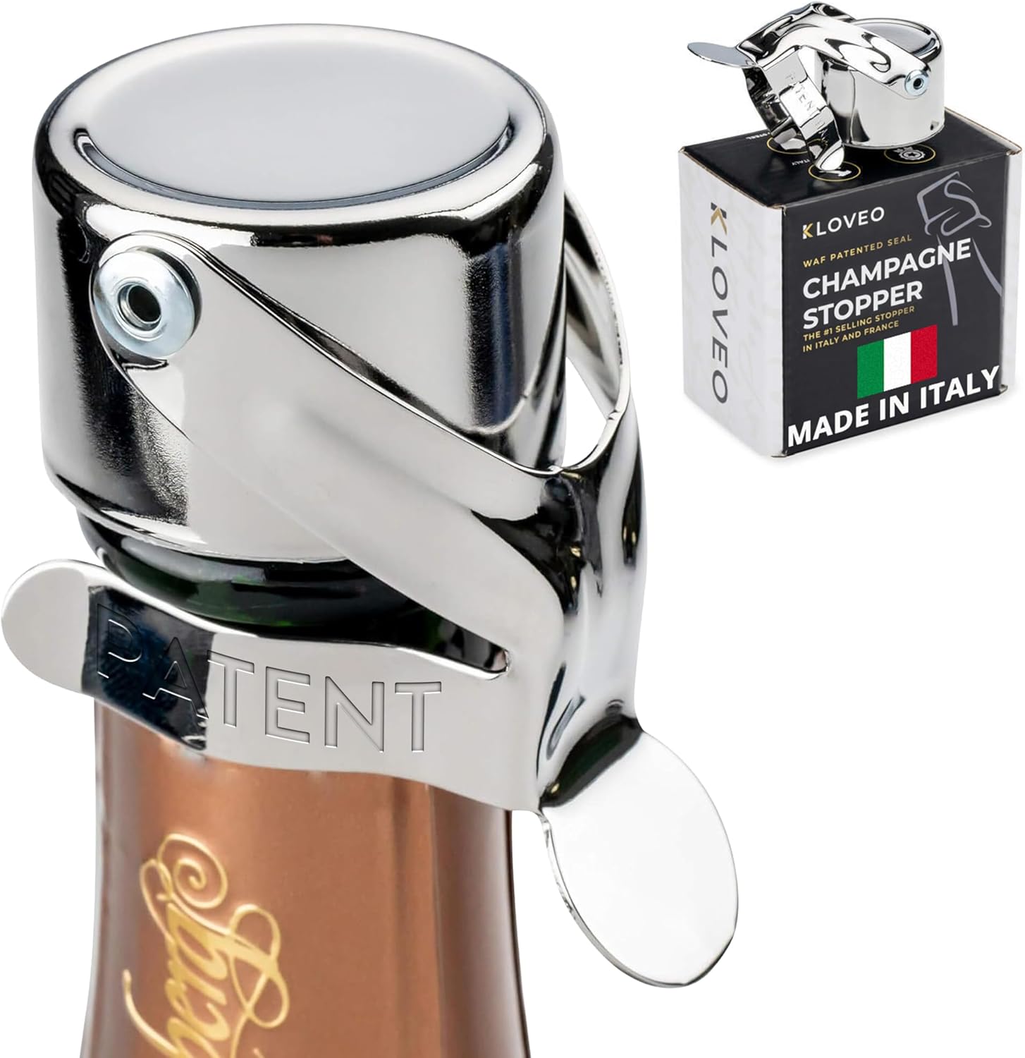 Kloveo Champagne Stoppers – Patented Seal (No Pump Needed), Made in Italy