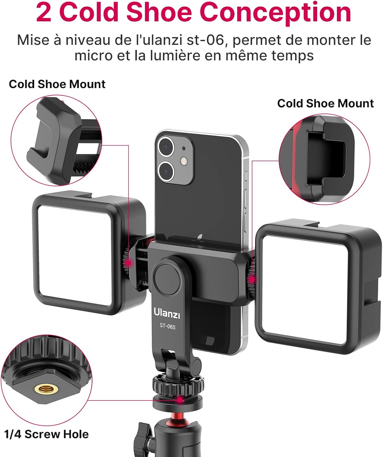 Thumbnail 4 de ULANZI ST-06S : adaptateur trépied pour smartphone avec chaussures froides doubles et rotation 360°