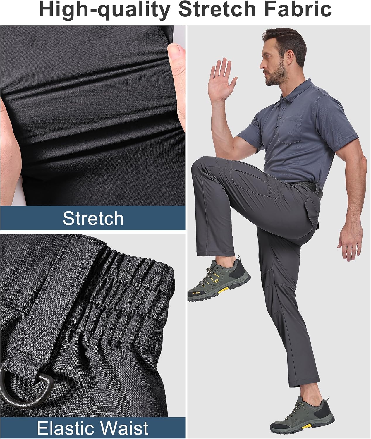 Detalle 2 de Mens Hiking Pants Waterproof Cargo Work Pants with 6 Pockets